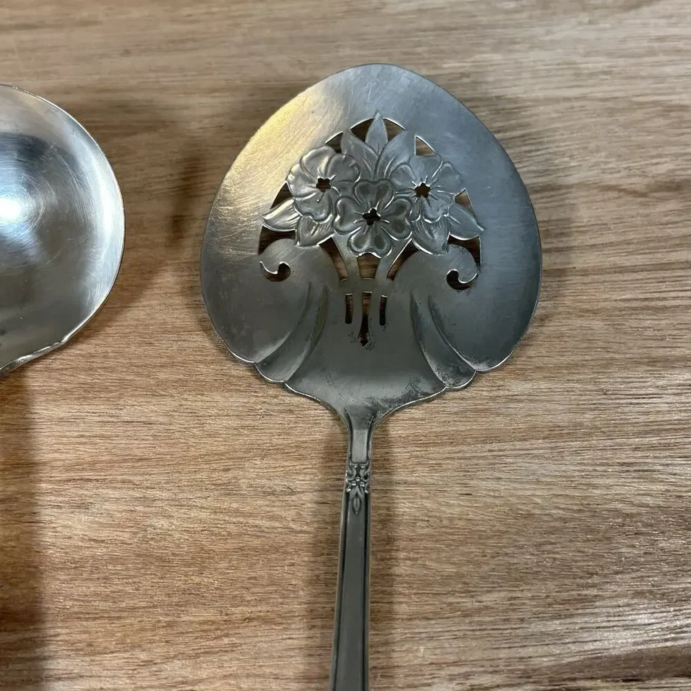 Silver Plated‎ Serving Spoon WM Rogers Set: Mountain Rose Pattern & Gravy Spoon